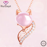 925 Silver Necklace Jewelry Rose Pink Rose Quartz Fox Shape Pendant for Female