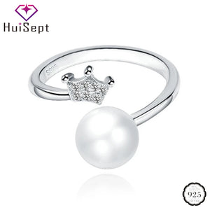 925 Silver Crown Pearl Zircon Ring for Women