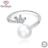 925 Silver Crown Pearl Zircon Ring for Women