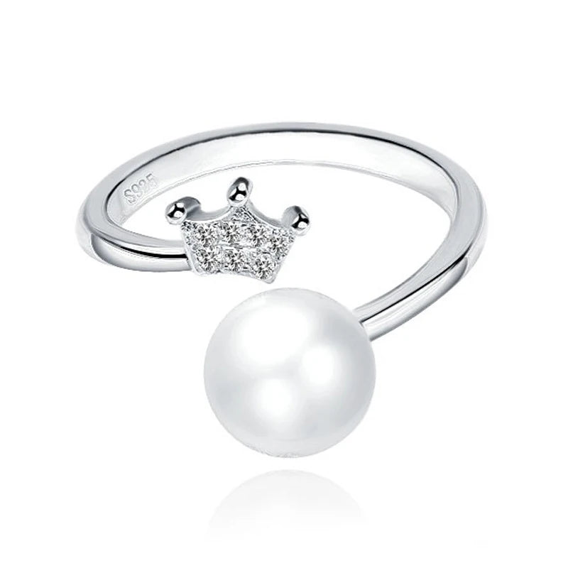 925 Silver Crown Pearl Zircon Ring for Women