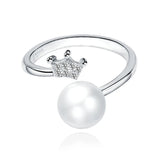 925 Silver Crown Pearl Zircon Ring for Women