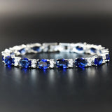 925 Silver Charm Bracelet with Oval Sapphire Gemstone for Women