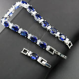 925 Silver Charm Bracelet with Oval Sapphire Gemstone for Women