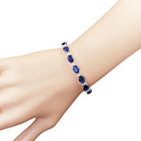 925 Silver Charm Bracelet with Oval Sapphire Gemstone for Women