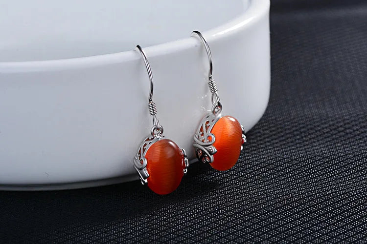 925 Silver Oval Gemstone Drop Earrings Wedding Party Wholesales