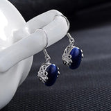 925 Silver Oval Gemstone Drop Earrings Wedding Party Wholesales