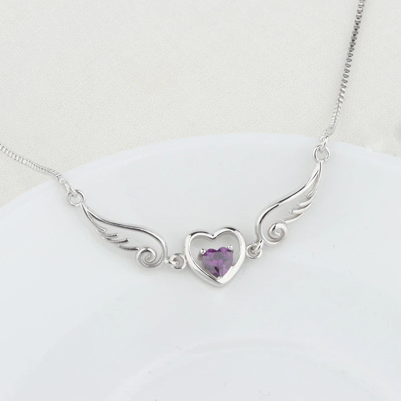 Heart Shape Amethyst Zircon Pendant 925 Silver Necklace for Women