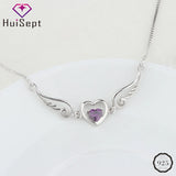 Heart Shape Amethyst Zircon Pendant 925 Silver Necklace for Women