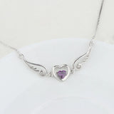 Heart Shape Amethyst Zircon Pendant 925 Silver Necklace for Women