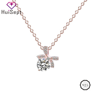 925 Silver Necklace with Zircon Bowknot Pendant