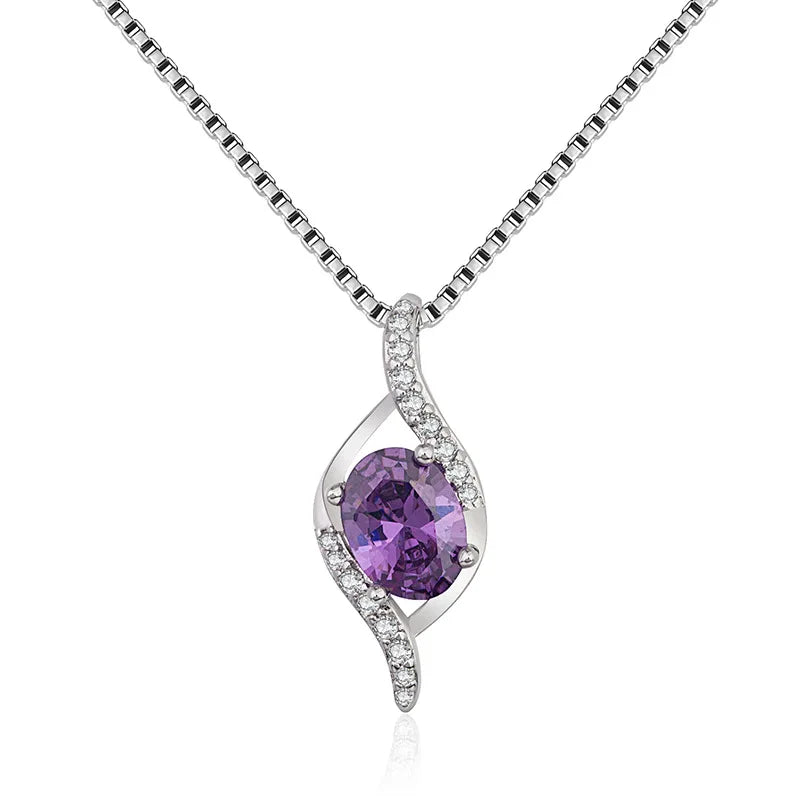 925 Silver Amethyst Zircon Pendant Necklace