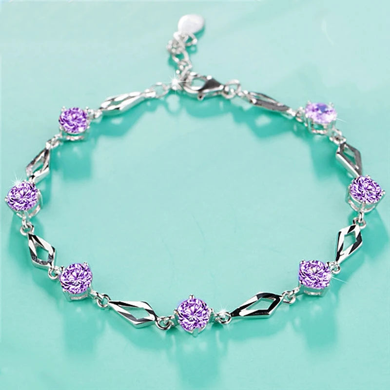 925 Silver Bracelet with Amethyst Zircon Gemstone