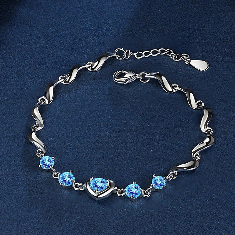 Silver 925 Heart-shaped Sapphire Bracelet for Women