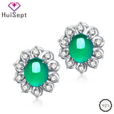 Silver Earrings 925 Oval Emerald Zircon Stud Earring Women Wedding Gift