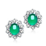 Silver Earrings 925 Oval Emerald Zircon Stud Earring Women Wedding Gift