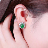 Silver Earrings 925 Oval Emerald Zircon Stud Earring Women Wedding Gift