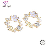 925 Silver Pearl Zircon Flower Stud Earrings Wedding
