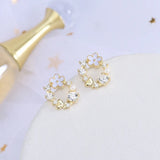 925 Silver Pearl Zircon Flower Stud Earrings Wedding