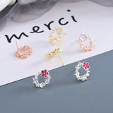925 Silver Pearl Zircon Flower Stud Earrings Wedding