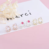 925 Silver Pearl Zircon Flower Stud Earrings Wedding
