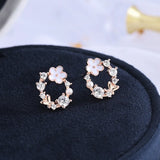 925 Silver Pearl Zircon Flower Stud Earrings Wedding