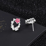 925 Silver Pearl Zircon Flower Stud Earrings Wedding
