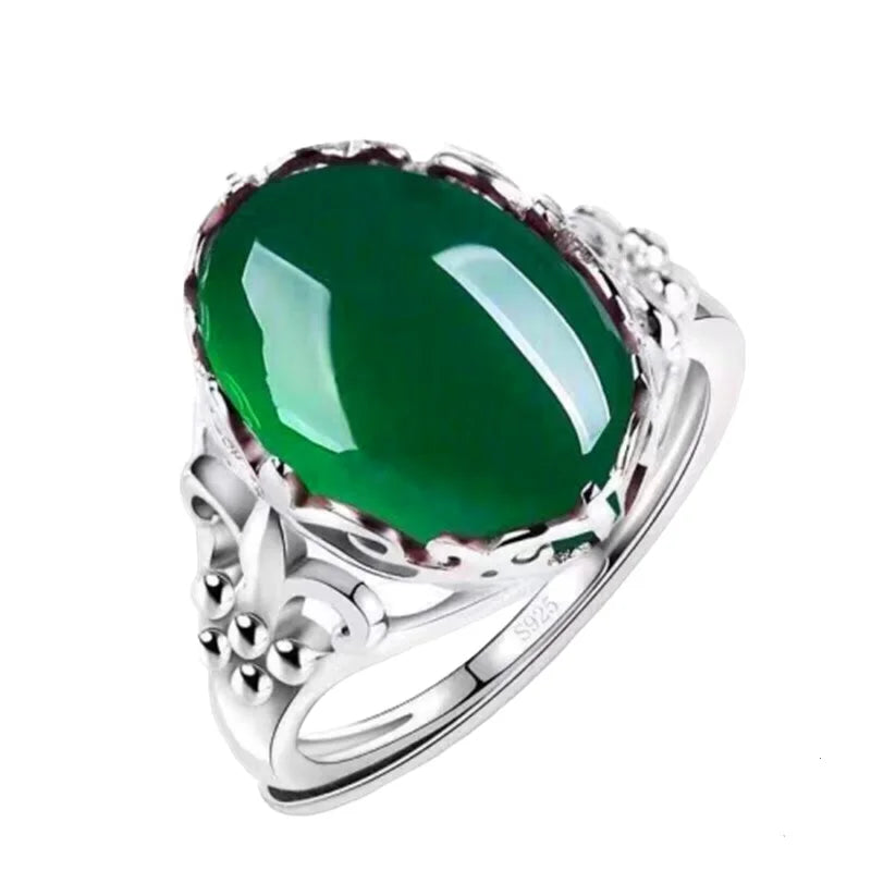 925 Silver Open Ring with Oval Emerald Gemstones for Wedding Party