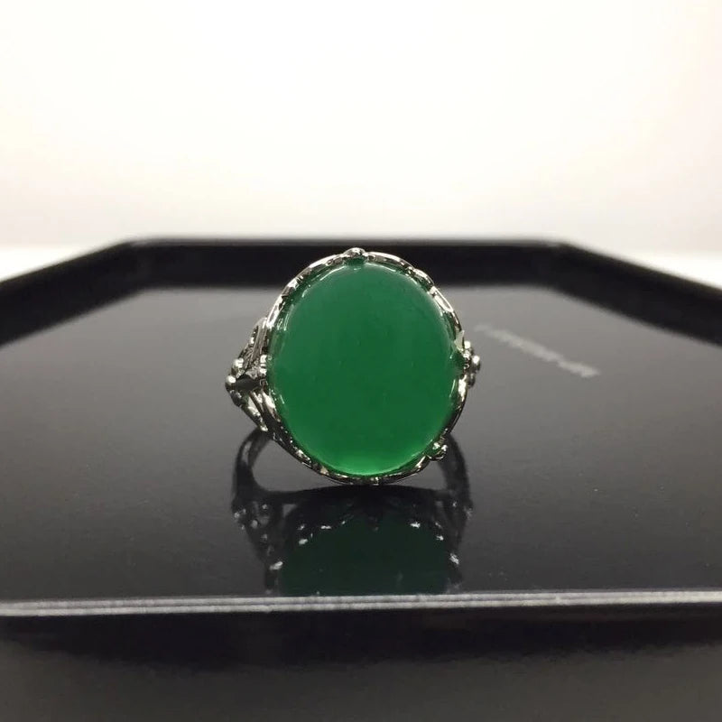 925 Silver Open Ring with Oval Emerald Gemstones for Wedding Party