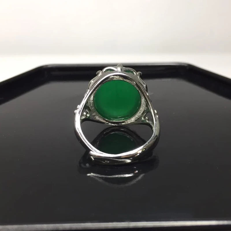 925 Silver Open Ring with Oval Emerald Gemstones for Wedding Party