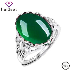 925 Silver Open Ring with Oval Emerald Gemstones for Wedding Party
