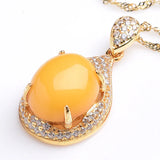 Vintage 925 Silver Necklace Amber Gemstone Pendant Ethnic Style Jewelry Wedding