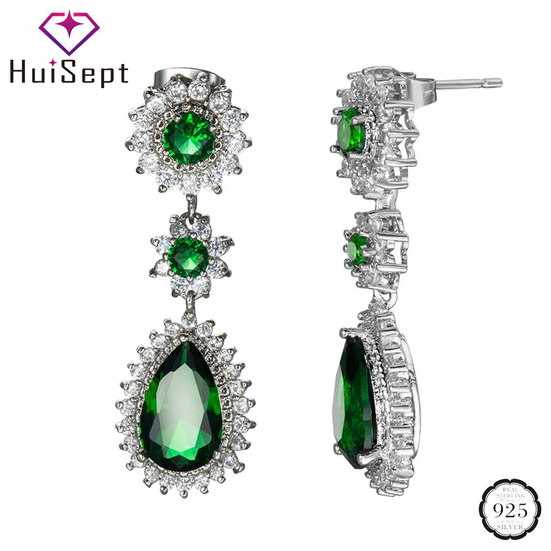 Emerald Zircon Gemstone Drop Earrings Silver 925 Wedding Party Jewelry Gift