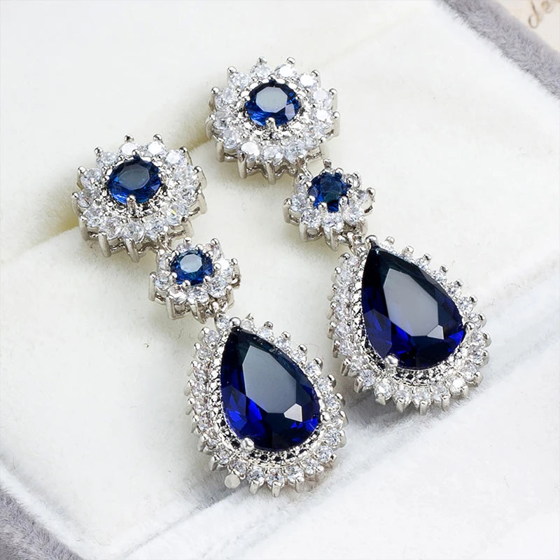 Emerald Zircon Gemstone Drop Earrings Silver 925 Wedding Party Jewelry Gift