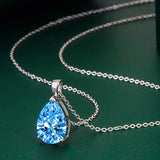 Water Drop Pendant Necklace 925 Silver Zircon Gemstone Women Wedding