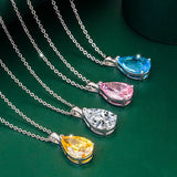 Water Drop Pendant Necklace 925 Silver Zircon Gemstone Women Wedding