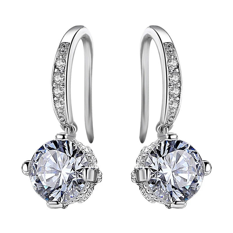 Round Sapphire Zircon Drop Earrings 925 Silver Wedding Party