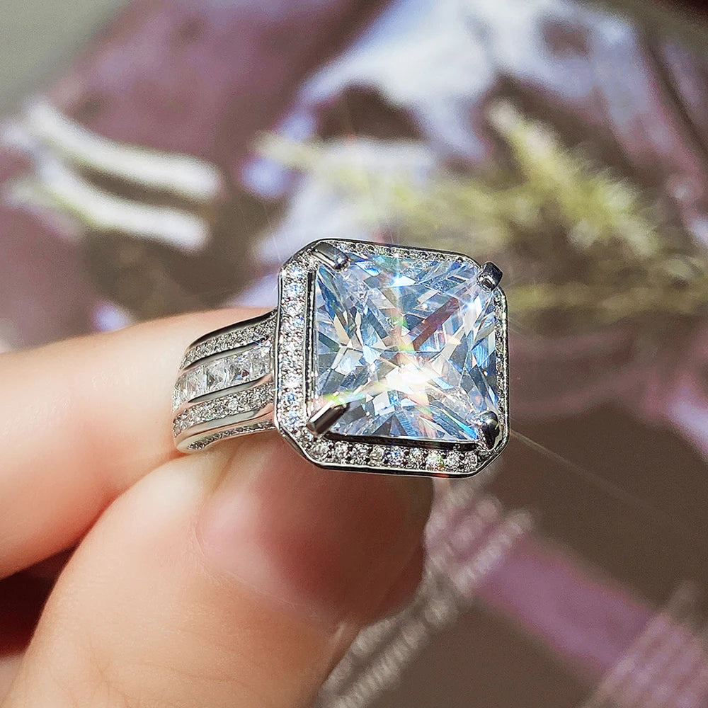 Gorgeous Square CZ Ring for Women - Wedding Engagement Silver Band Jewelry