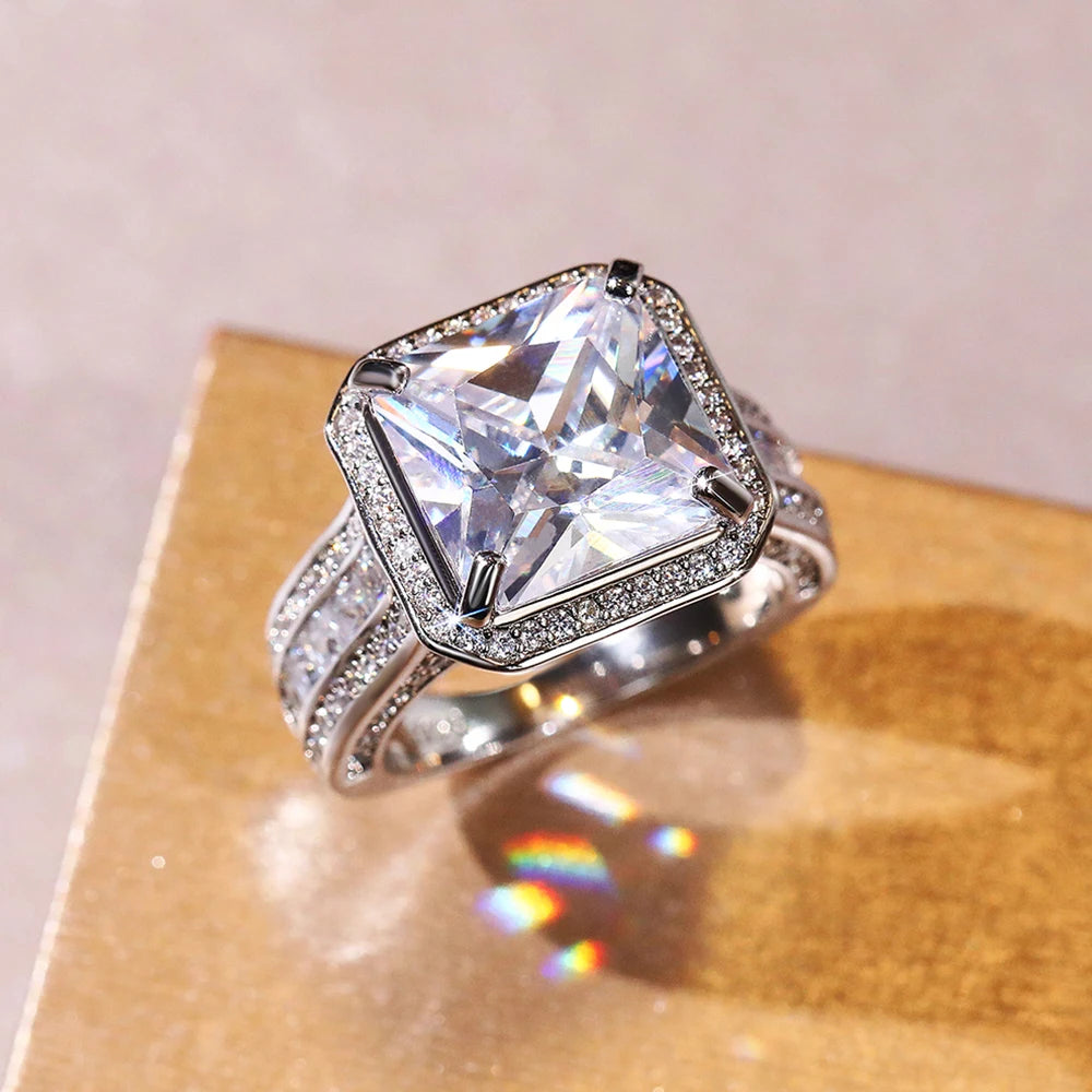 Gorgeous Square CZ Ring for Women - Wedding Engagement Silver Band Jewelry
