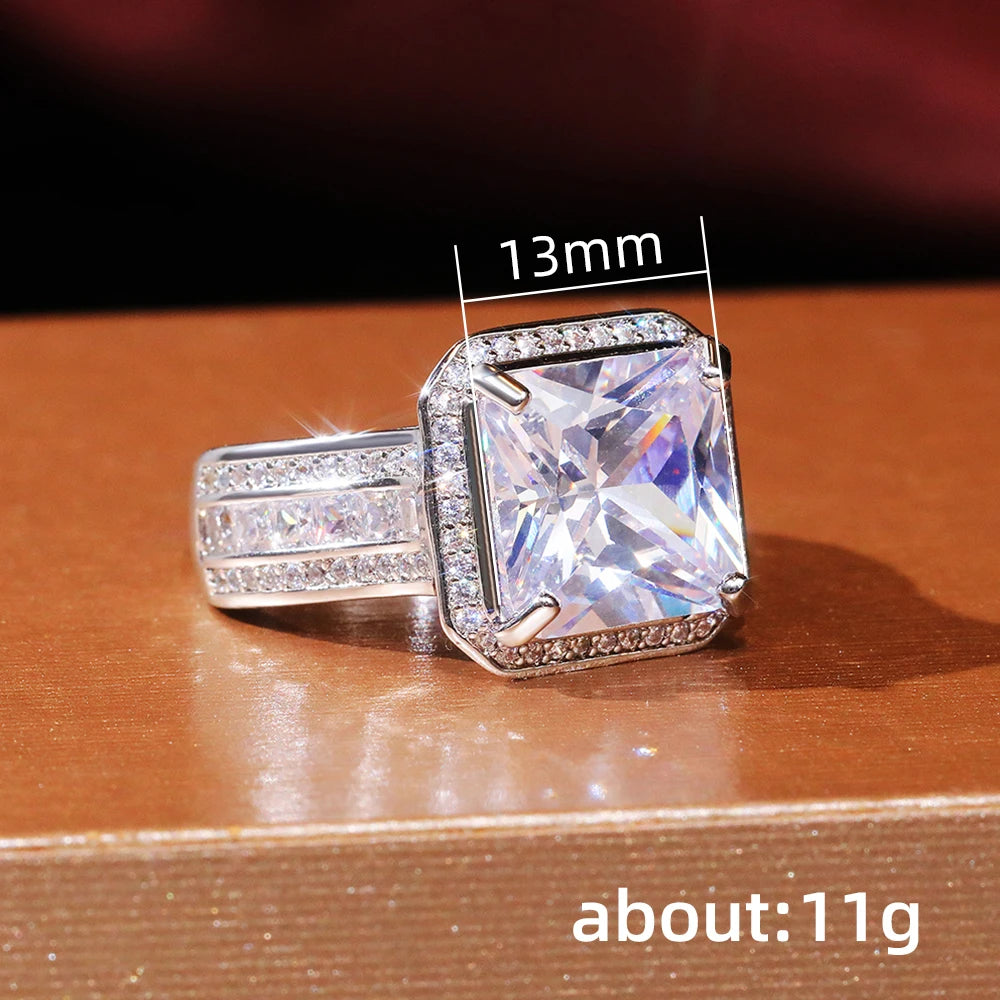 Gorgeous Square CZ Ring for Women - Wedding Engagement Silver Band Jewelry