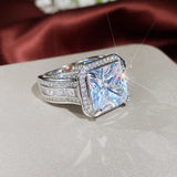 Gorgeous Square CZ Ring for Women - Wedding Engagement Silver Band Jewelry
