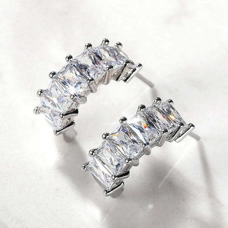 Rectangle CZ Stud Earrings for Women