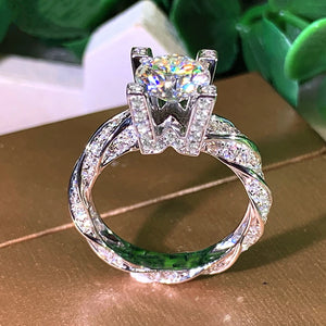 Crystal Cubic Zirconia Ring for Women Engagement Wedding Bands Silver