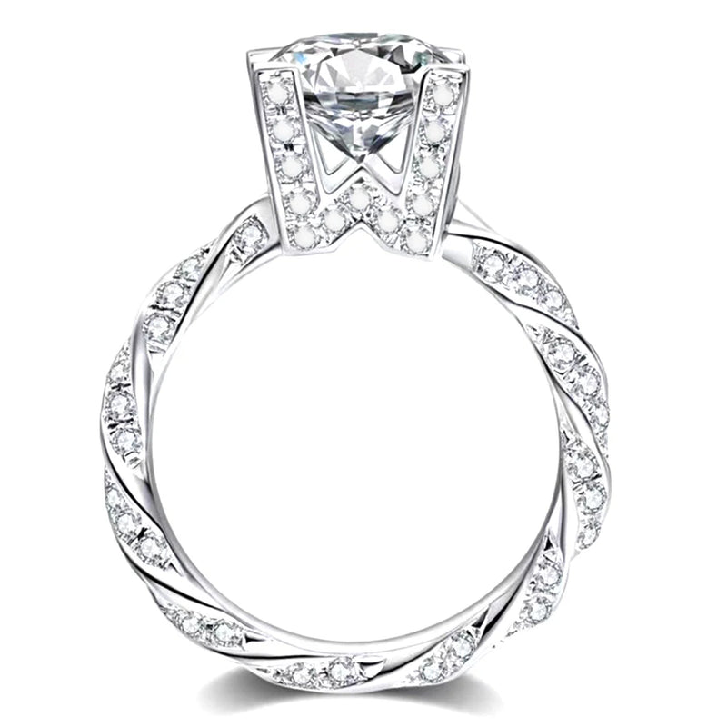 Crystal Cubic Zirconia Ring for Women Engagement Wedding Bands Silver
