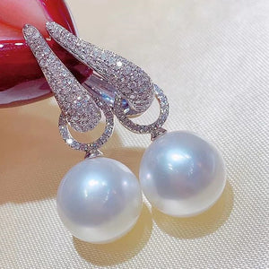 Silver Cubic Zirconia Pearl Dangle Earring for Women