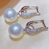 Silver Cubic Zirconia Pearl Dangle Earring for Women