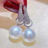 Silver Cubic Zirconia Pearl Dangle Earring for Women