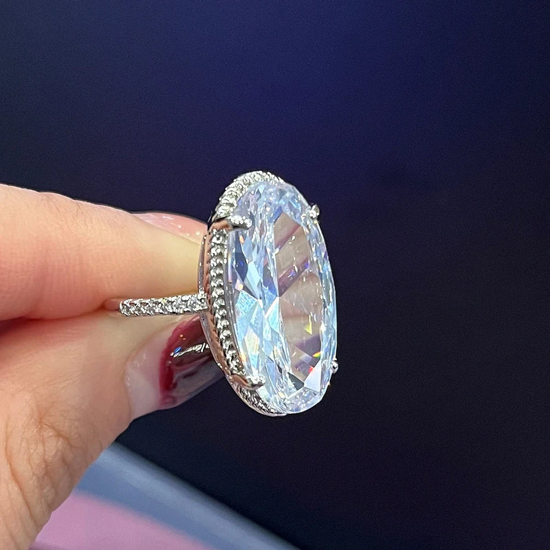 Oval CZ Crystal Wedding Ring Silver Engagement Proposal Jewelry