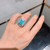 Blue-Green CZ Ring Silver Band Wedding Jewelry