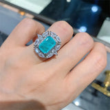 Blue-Green CZ Ring Silver Band Wedding Jewelry