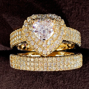 Double Set Heart Rings Women CZ Ring Jewelry